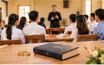 Minh hoạ: hai nhẫn cưới và thánh giá