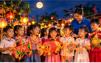 Minh hoạ: đêm trung thu với trăng và đèn ông sao
